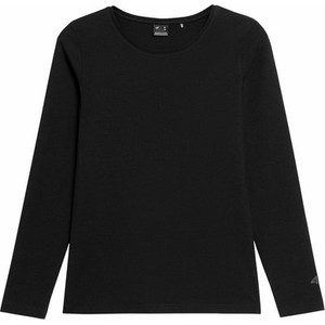 Czarna bluzka 4F z bawełny z długim rękawem z okrągłym dekoltem