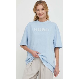 Niebieski t-shirt Hugo Boss z bawełny z okrągłym dekoltem w stylu casual