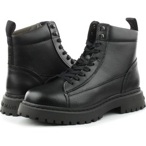 Czarne buty zimowe Tommy Hilfiger sznurowane w stylu casual