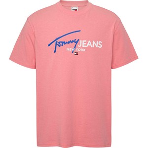 Różowy t-shirt Tommy Hilfiger w młodzieżowym stylu z bawełny z krótkim rękawem