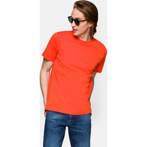 Pomarańczowy t-shirt LANCERTO z krótkim rękawem z bawełny w stylu casual