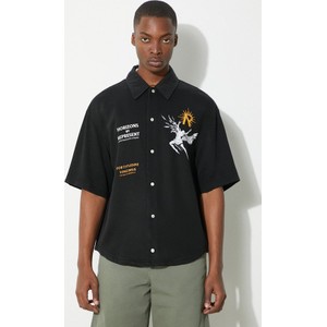 Czarna koszula Represent z klasycznym kołnierzykiem z krótkim rękawem w młodzieżowym stylu