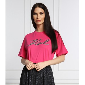 Różowy t-shirt Karl Lagerfeld z krótkim rękawem w młodzieżowym stylu