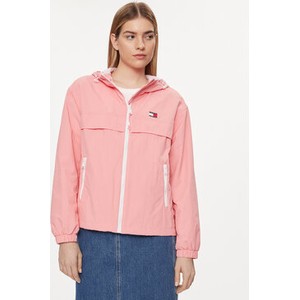 Różowa kurtka Tommy Jeans bez kaptura krótka wiatrówki