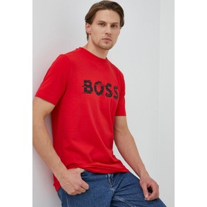 Czerwony t-shirt Hugo Boss z krótkim rękawem z bawełny