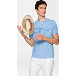 Niebieski t-shirt LANCERTO z bawełny w młodzieżowym stylu z krótkim rękawem