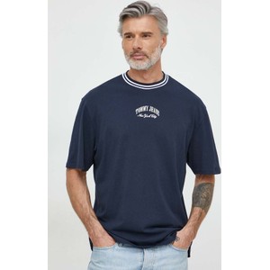 Granatowy t-shirt Tommy Jeans z krótkim rękawem z bawełny w stylu casual
