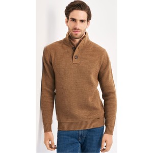 Brązowy sweter Ochnik z wełny ze stójką w stylu casual