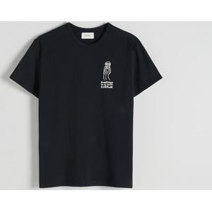 Czarny t-shirt Reserved z nadrukiem
