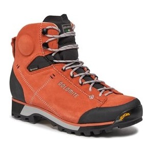 Pomarańczowe buty trekkingowe Dolomite z goretexu z płaską podeszwą sznurowane