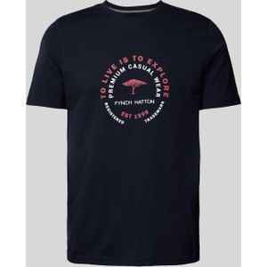 Granatowy t-shirt Fynch Hatton z bawełny z nadrukiem z krótkim rękawem