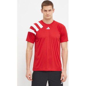 Czerwony t-shirt Adidas Performance w sportowym stylu z krótkim rękawem