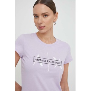 Fioletowy t-shirt Armani Exchange z krótkim rękawem w młodzieżowym stylu z okrągłym dekoltem