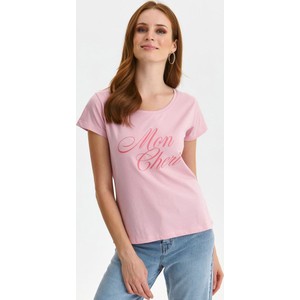 Różowa bluzka Top Secret z krótkim rękawem z okrągłym dekoltem w młodzieżowym stylu