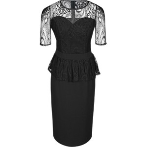 Czarna sukienka Fokus z okrągłym dekoltem z krótkim rękawem midi