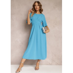 Niebieska sukienka Renee w stylu casual z dekoltem w kształcie litery v z długim rękawem