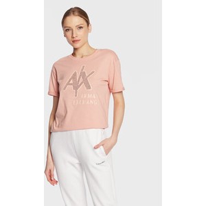 Różowa bluzka Armani Exchange z okrągłym dekoltem