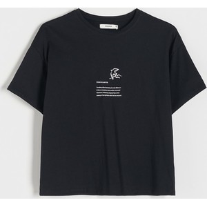 T-shirt Reserved z nadrukiem z okrągłym dekoltem z krótkim rękawem