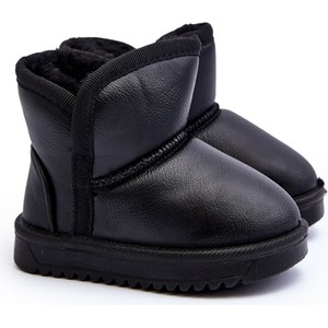 Czarne buty dziecięce zimowe ButyModne ze skóry