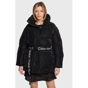 Czarna kurtka Calvin Klein w stylu casual krótka z kapturem