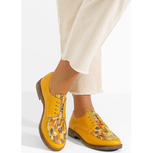 Żółte półbuty Zapatos ze skóry sznurowane