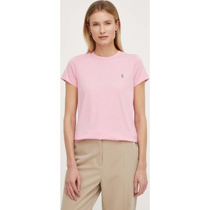 Różowy t-shirt POLO RALPH LAUREN z okrągłym dekoltem z bawełny w stylu casual