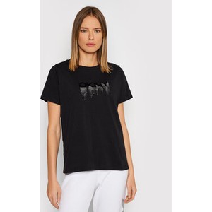 Czarny t-shirt DKNY z okrągłym dekoltem z krótkim rękawem w młodzieżowym stylu