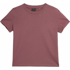 Różowy t-shirt 4F z bawełny z krótkim rękawem w stylu casual