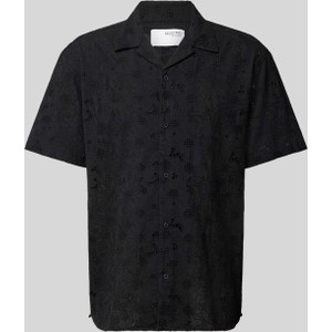 Czarna koszula Selected Homme z bawełny z krótkim rękawem z klasycznym kołnierzykiem