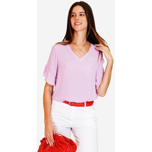 Różowa bluzka ASSUILI z dekoltem w kształcie litery v w stylu casual