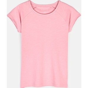 Różowy t-shirt Gate z bawełny z krótkim rękawem w stylu casual