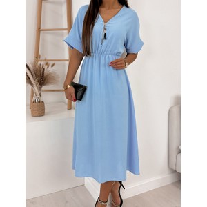 Niebieska sukienka UBRA.PL z dekoltem w kształcie litery v w stylu casual z długim rękawem
