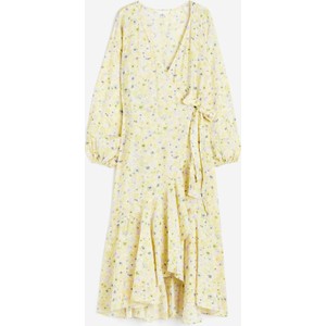 Żółta sukienka H & M maxi z nadrukiem kopertowa