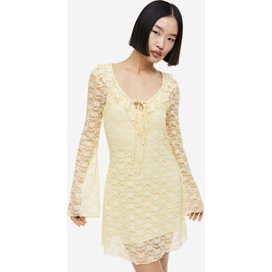 Żółta sukienka H & M mini z długim rękawem