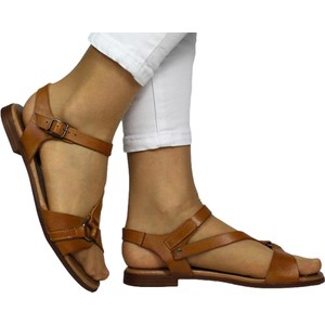Brązowe sandały Lemar ze skóry z klamrami w stylu casual