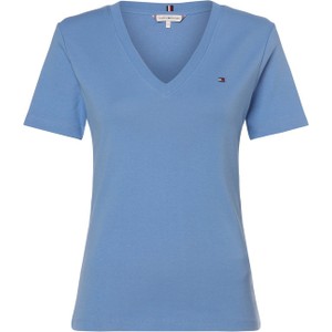 Niebieski t-shirt Tommy Hilfiger z dekoltem w kształcie litery v z bawełny w stylu casual