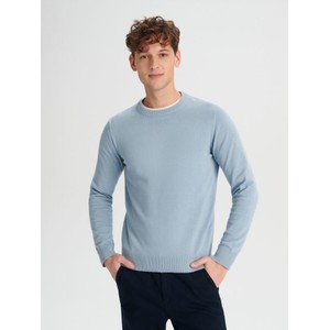Niebieski sweter Sinsay z bawełny z okrągłym dekoltem