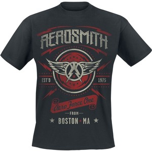 Czarny t-shirt Aerosmith z nadrukiem z krótkim rękawem z bawełny