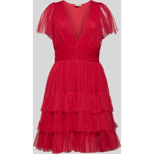 Czerwona sukienka Lace & Beads mini z krótkim rękawem