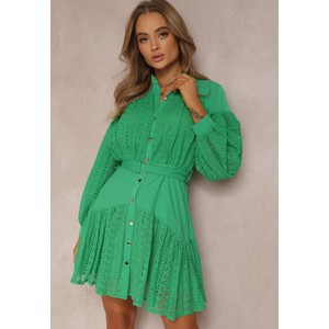 Zielona sukienka Renee z długim rękawem mini w stylu casual