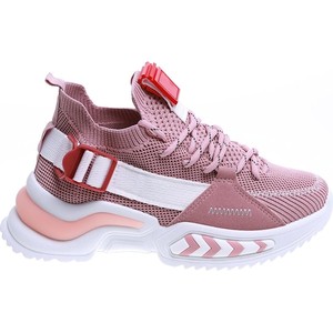 Różowe buty sportowe Pantofelek24.pl w sportowym stylu sznurowane z płaską podeszwą