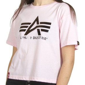 Różowa bluzka Alpha Industries z bawełny z okrągłym dekoltem