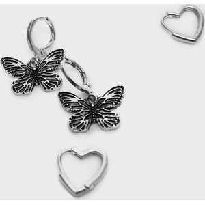 House Kolczyki w srebrnym kolorze 2-pak motylki i serca - Srebrny