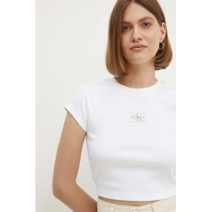 Bluzka Calvin Klein w stylu casual z bawełny z okrągłym dekoltem