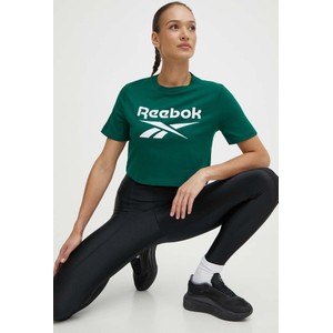 Zielony t-shirt Reebok z okrągłym dekoltem w sportowym stylu