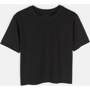 Czarny t-shirt Gate z krótkim rękawem w stylu casual z okrągłym dekoltem