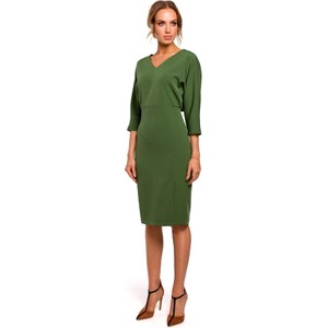 Zielona sukienka MOE ołówkowa midi z długim rękawem