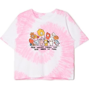 Różowy t-shirt Cropp z nadrukiem w młodzieżowym stylu z bawełny