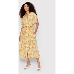 Żółta sukienka Rip Curl z krótkim rękawem w stylu casual z dekoltem w kształcie litery v