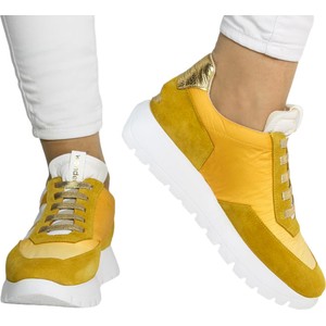 Żółte buty sportowe Wonders nylon z płaską podeszwą sznurowane